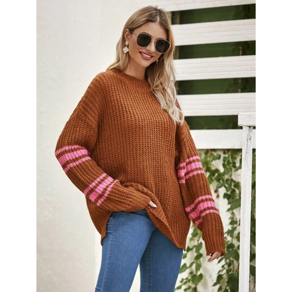 NEW Aerie crew neck striped sleeves sweater - Picture 5 of 9